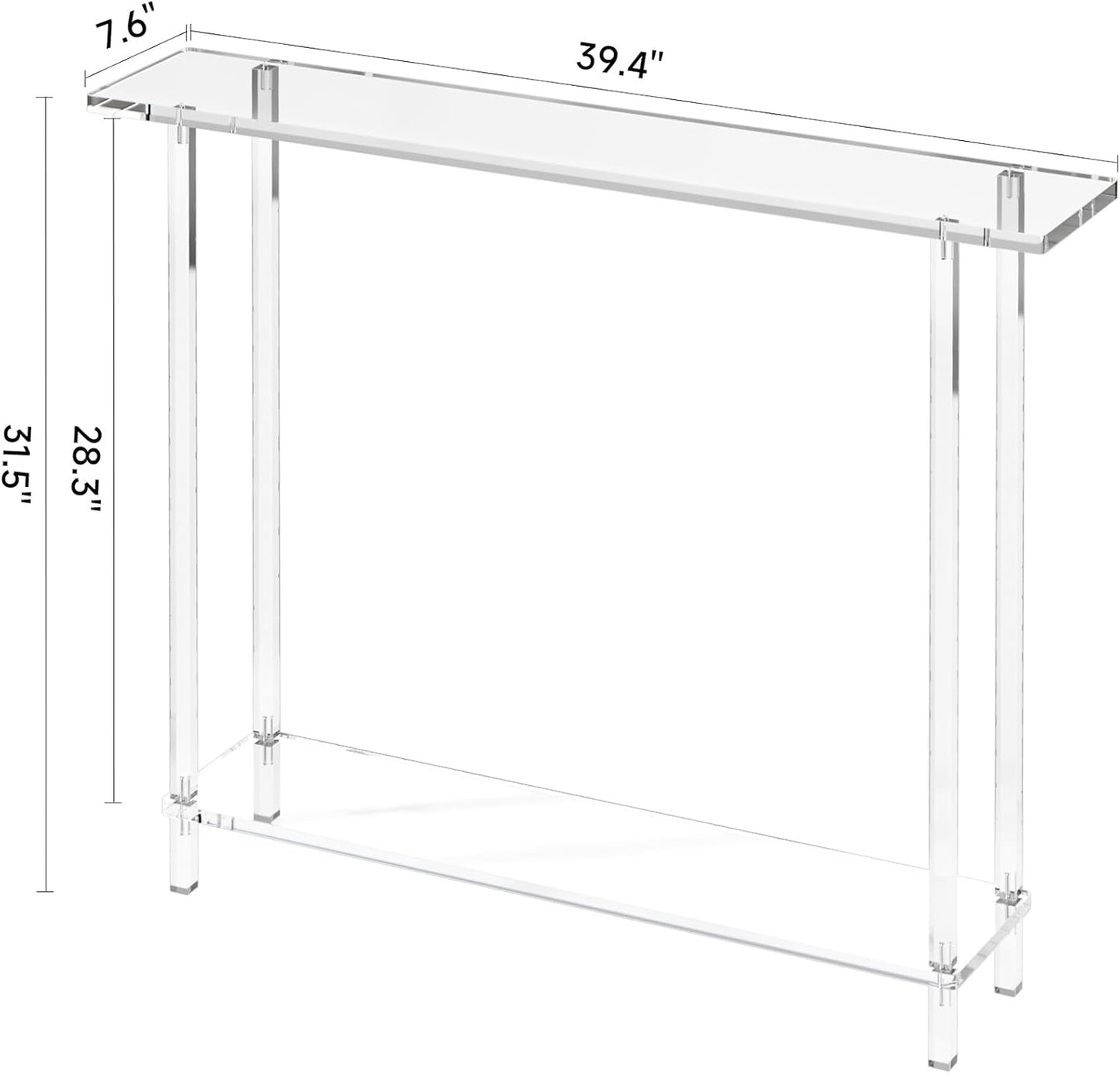 Sleek Modern 2-Tier Acrylic Console Table, 39.4" L x 7.6" W x 31.5" H - Entryway Table for Hallway, Living Room, Sofa Side, Small Spaces (Clear)