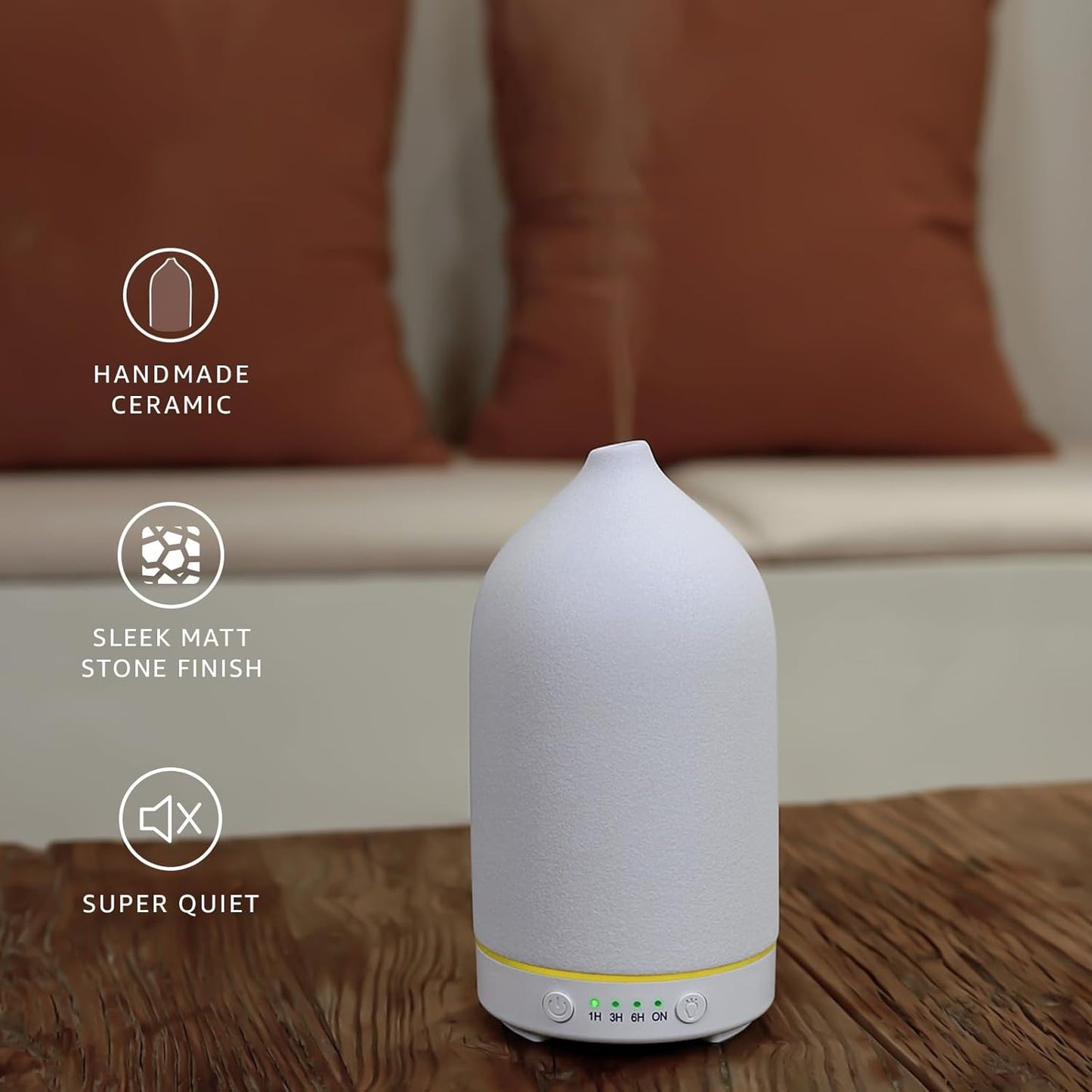 200ML Ceramic Essential Oil Diffuser - Ultrasonic Aromatherapy & Humidifier with 7-Color LED Lights, Auto Shut-Off, White, 1H/3H/6H Timer | Scent for Home,Office,Yoga