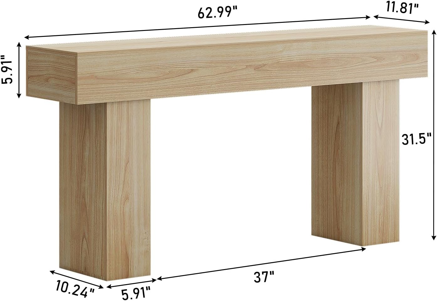 63 Inch Long Console Table for Entryway, Farmhouse Wood Rectangular Sofa Table Behind Couch Table, Narrow Entryway Table for Living Room, Entrance, Hallway, Foyer, Easy Assembly (Natural)