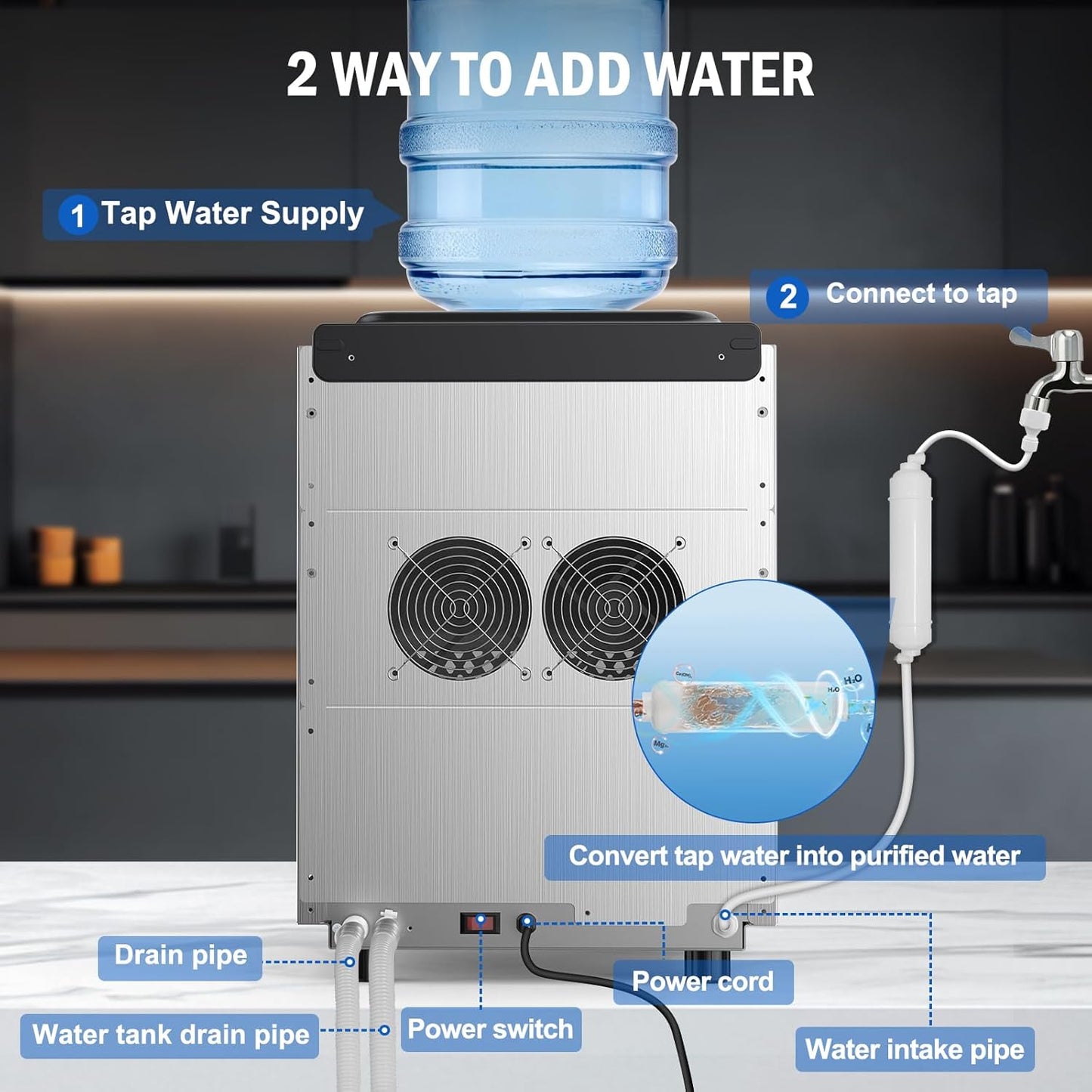 Nugget Ice Maker Countertop, 40 LBS/Day with 10 LBS Storage Bin, Freestanding/Countertop Ice Maker Machine Stainless Steel, Soft Chewable Pellet Ice Machine for Home Bar Kitchen Office, Self-Cleaning