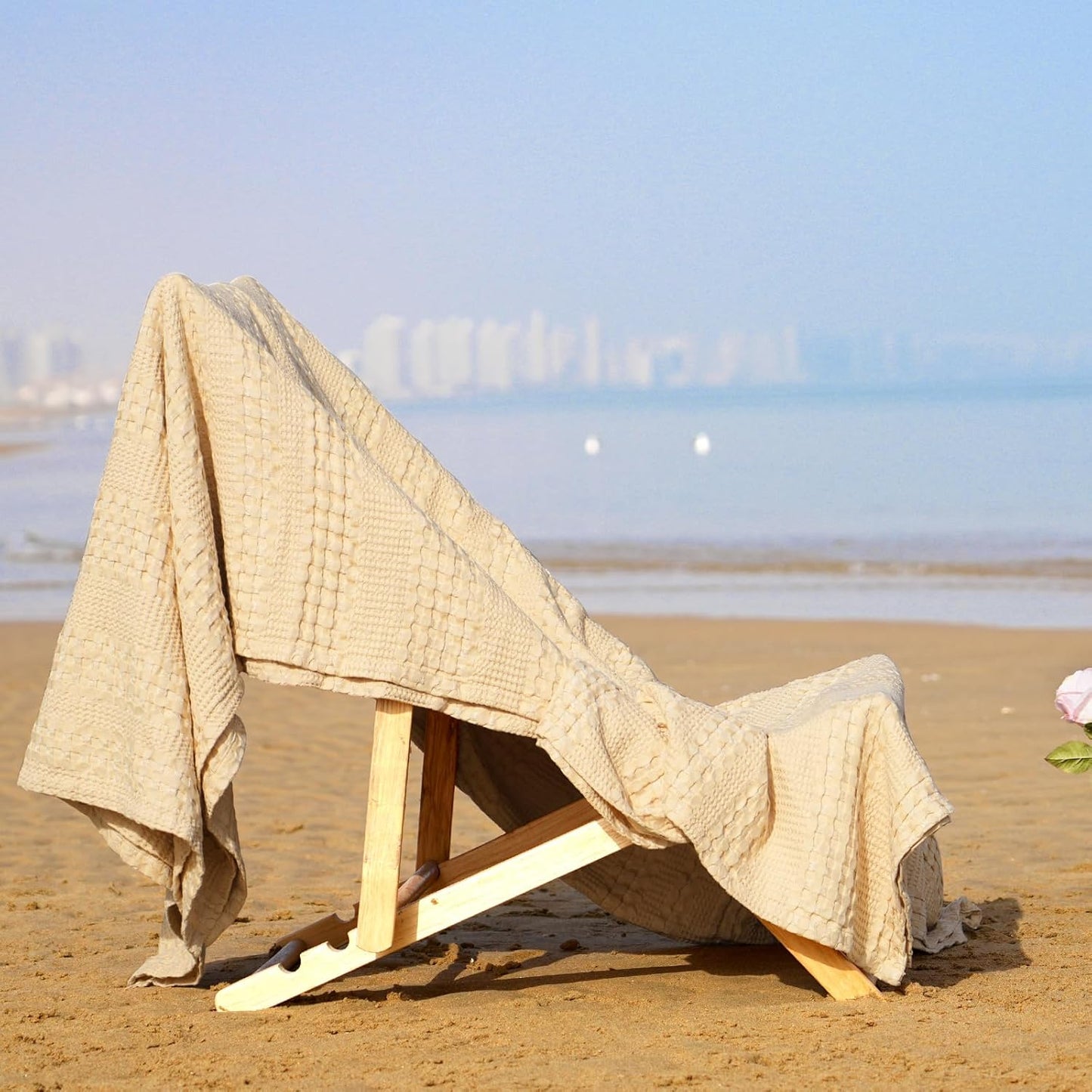 PHF Cooling Waffle Blanket Twin Size, Lightweight 60% Rayon Derived from Bamboo & 40% Cotton Breathable Blanket for Hot Sleepers, Soft and Luxury for Bed Couch and Sofa, 66"x90", Beige