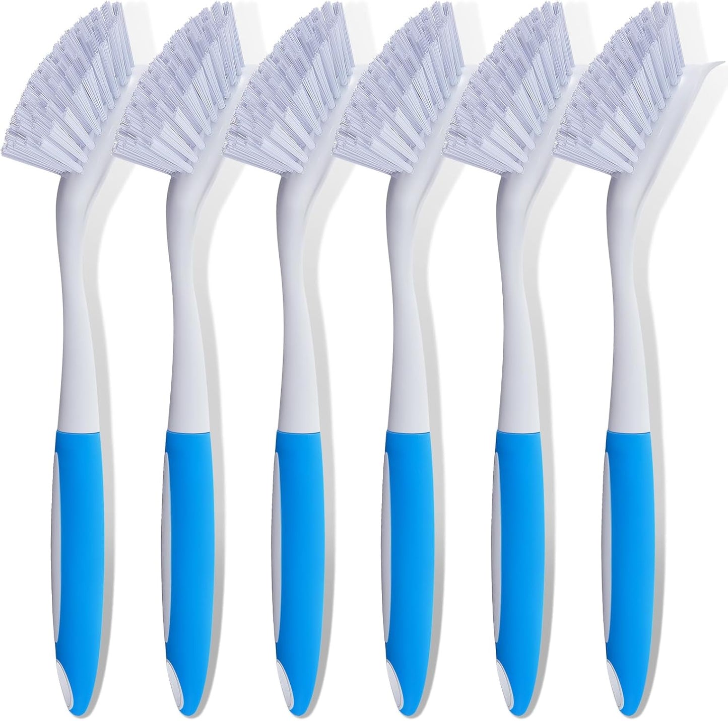 Hsei 6 Pcs Blue Kitchen Scrub Dish Brush Bulk with 11 Inch Handle Cleaning Dish Scrubber with Stiff Bristles Washing Scrub Brushes for Housekeeping for Pots and Pans, Kitchen Sink