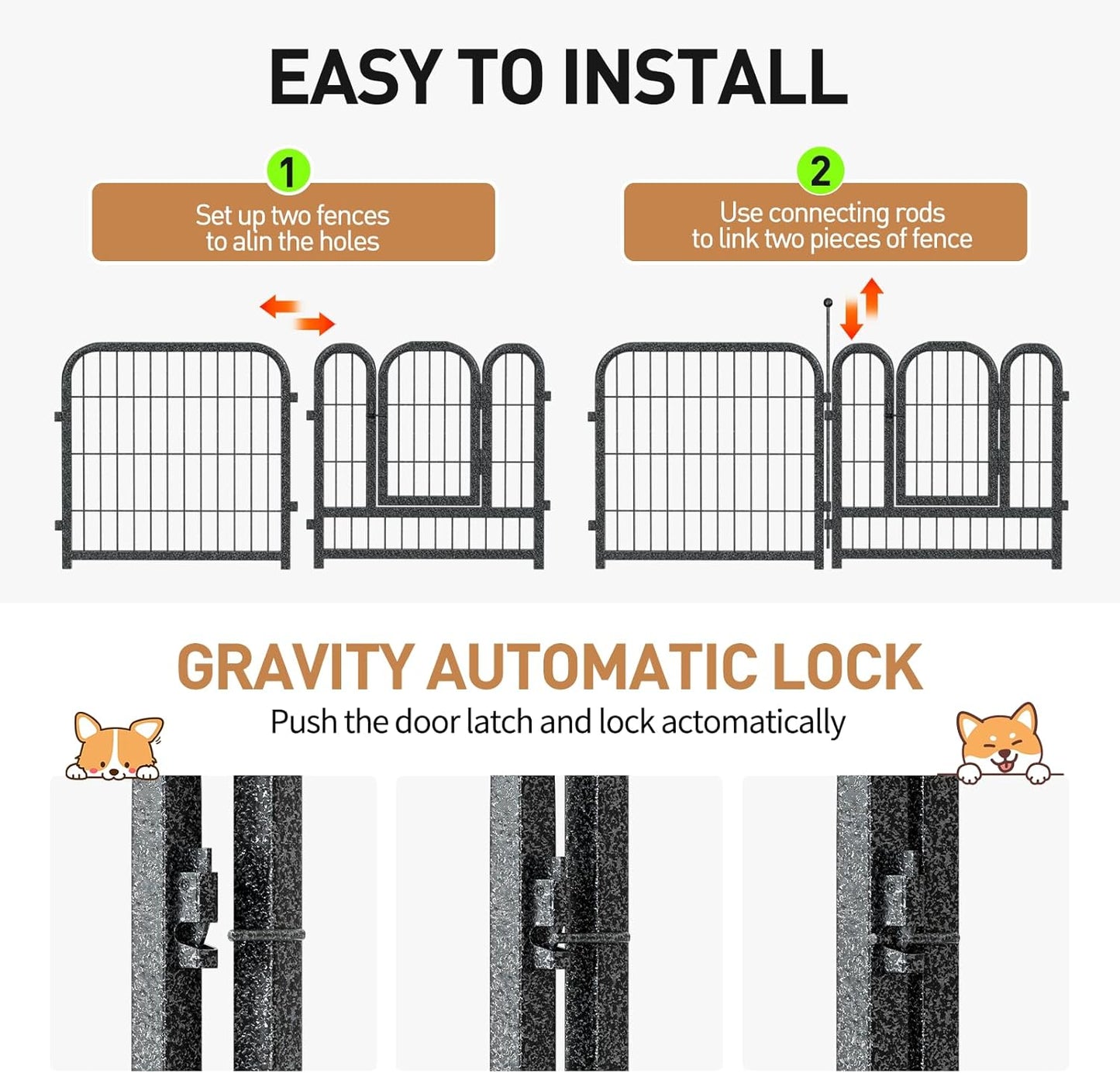 Metal Dog Playpen, 24 Inch Height 8 Panels, Ideal Dog Fence for Large/Medium/Small Dogs Indoor & Outdoor Bliss, Perfect Dog Pen for Camping, Yard, and RV | Black-Silver