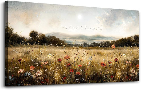 KELIYUAN Modern Canvas Print Wall Art Vintage Home Decorlawn Painting With Floral Wall Art Printsclassic Landscape Office Living Room Bedroom Wall Decor Home Decorcan Be Hung Directly 24x48 Inches