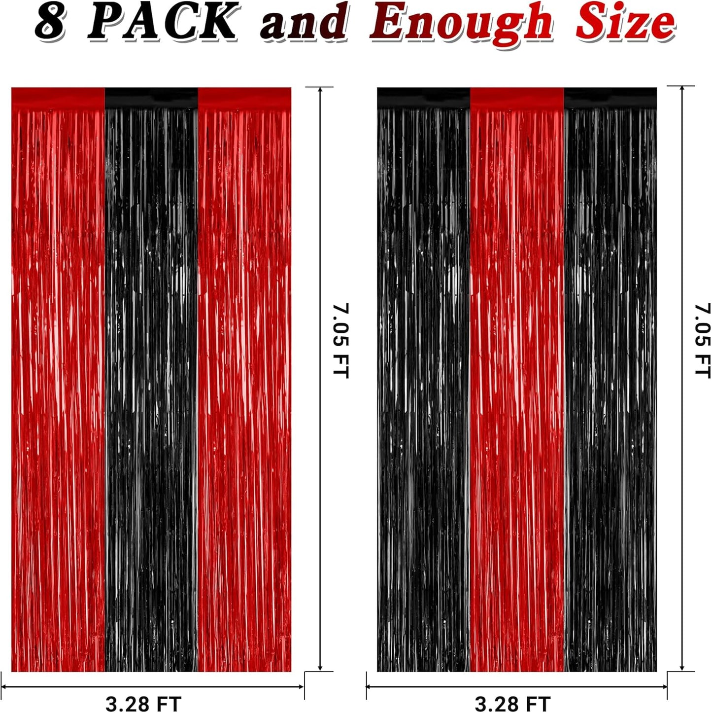 8 Pack Halloween Party Supplies, 3.28 FT x 7.05 FT Red and Black Foil Streamer, Metallic Fringe Curtains Tinsel Backdrop Party Streamer, Hanging Halloween Decorations Casino Party Decor