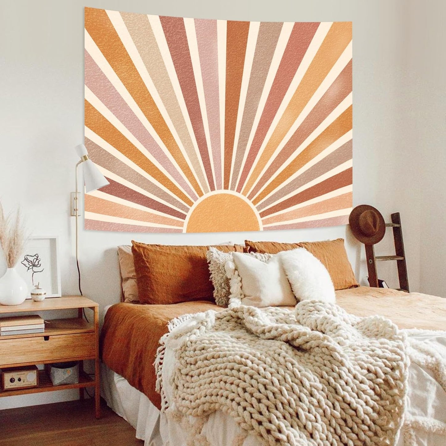Kanuyee Retro Burning Sun Tapestry Wall Hanging, Vintage 70s Abstract Geometric Sunrise Tapestries for Bedroom Living Room Backdrop 44×60 inch