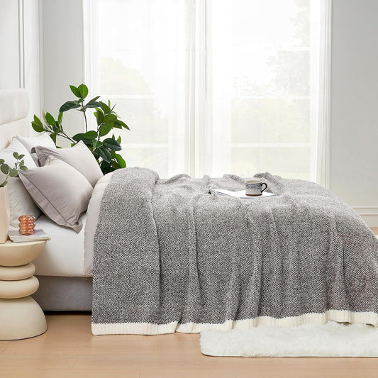 Snuggle Sac Oversized Grey Blanket Twin XL 66X90 for Bed, Reversible Super Soft Warm Cozy Knit Fuzzy Plush Blankets, Heather Dark Grey, 66x90 inches