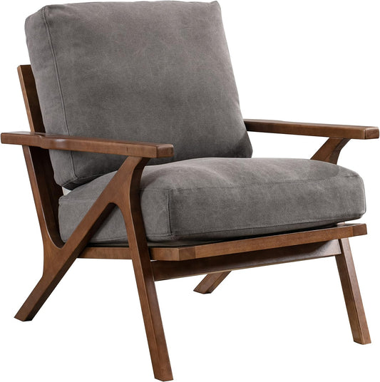 chairus Mid Century Accent Armchair Modern Upholstered Lounge Chair Compfy Leisure Arm Chair for Living Room Fireplace/Bedroom/Reception/Dorms, Denim Fabric Grey