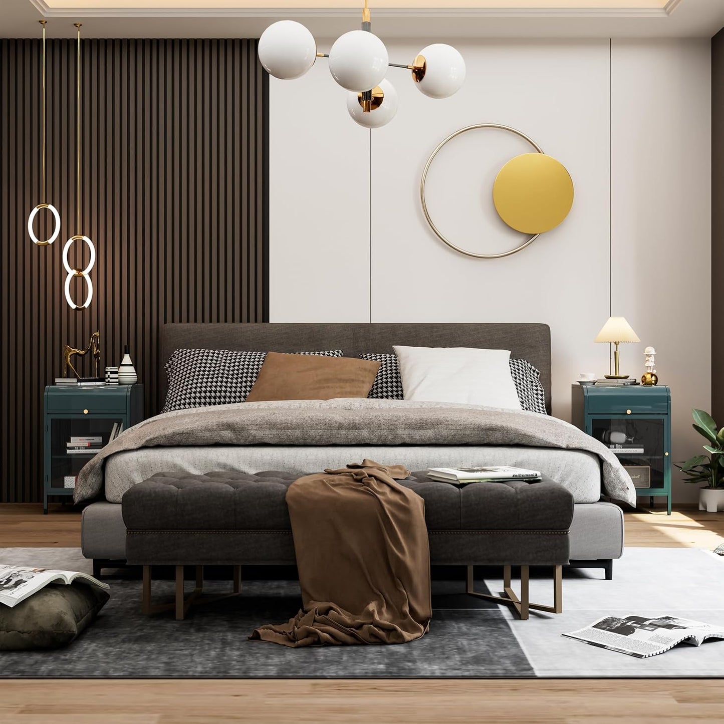 Modern Metal Side Tables Set of 2, End Tables with Glass Door, 2-Tier Nightstands with Storage Shelves, Accent Table, Slim Sofa Table for Living Room, Bedroom (Green)