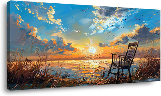 LASMOND Canvas Prints Wall Art Sunset Ocean Beach Pictures Photo nature landscape Paintings for Living Room Bedroom Home Decorations Modern Stretched and Framed Seascape Waves Landscape Artwork( 20x40 Inches )