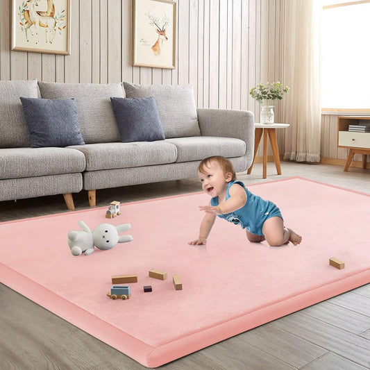 Baby Play Mat for Floor Tummy Time Mat Nursery Rug Muscle Mat Area Rug Playroom Rug Tatami Mat 6'7"x6'7" Memory Foam 1.3" Thick Crawling Mat for Babies,Toddlers, Infants, Kids,Floor Mat(Pink)