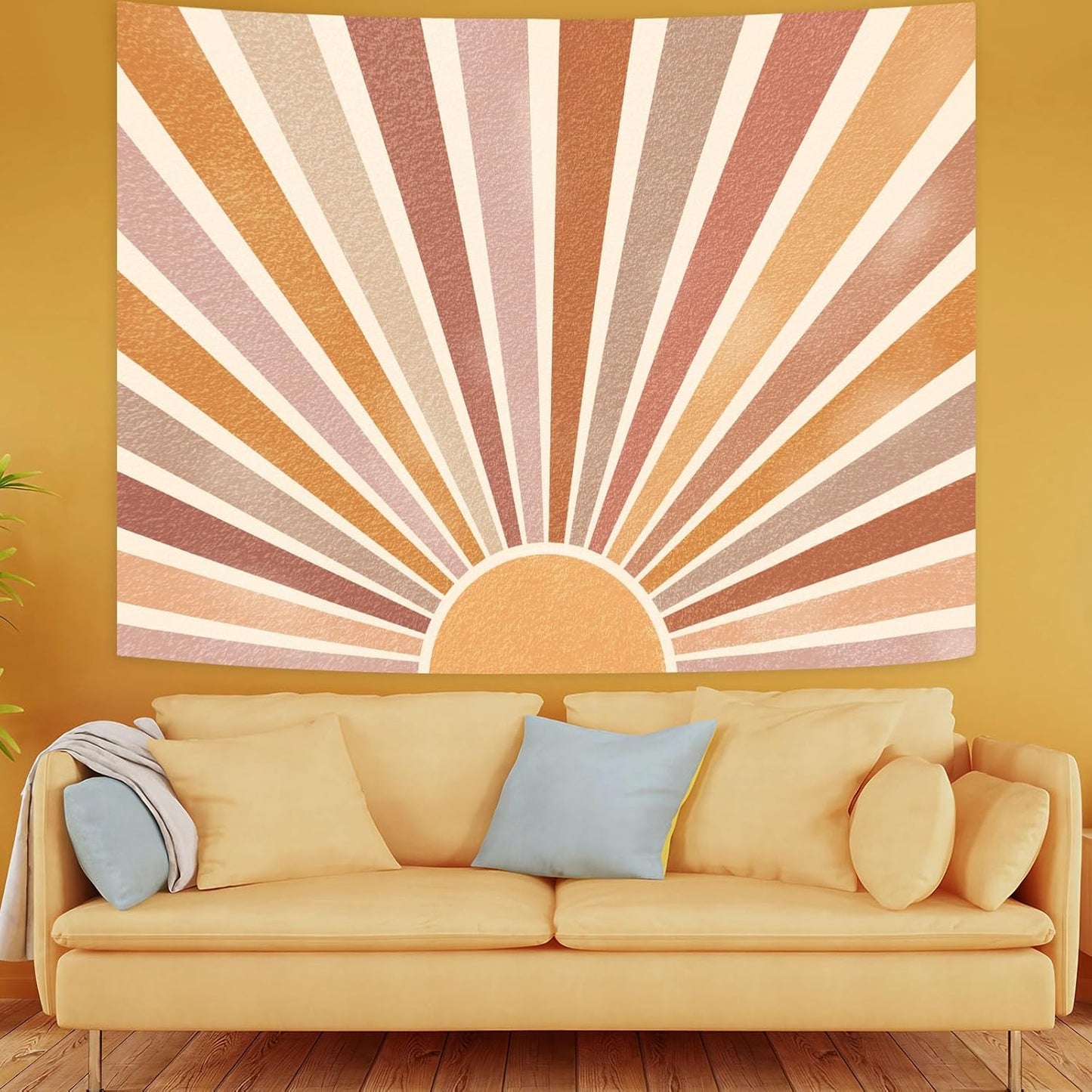 Kanuyee Retro Burning Sun Tapestry Wall Hanging, Vintage 70s Abstract Geometric Sunrise Tapestries for Bedroom Living Room Backdrop 44×60 inch